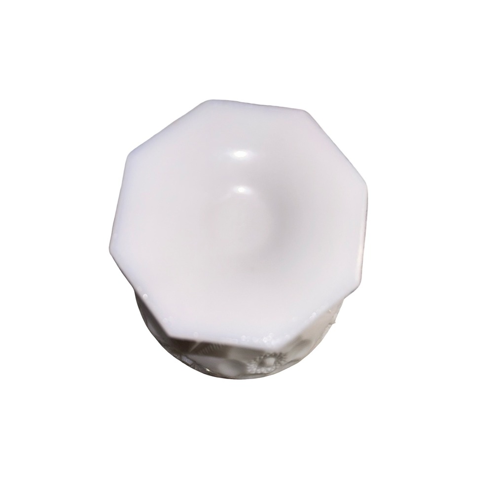 Vintage White Milk Glass Moon and Star Pattern Pedestal Compote Candy Dish Bowl - Picture 4 of 4